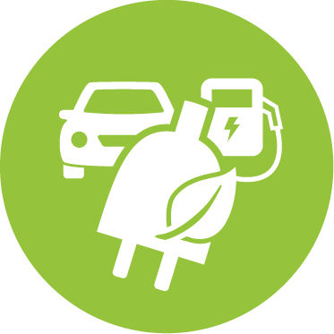 Icon mit Auto, Ladesäule, Stecker und Blatt, steht für einen reinen Ladetarif.